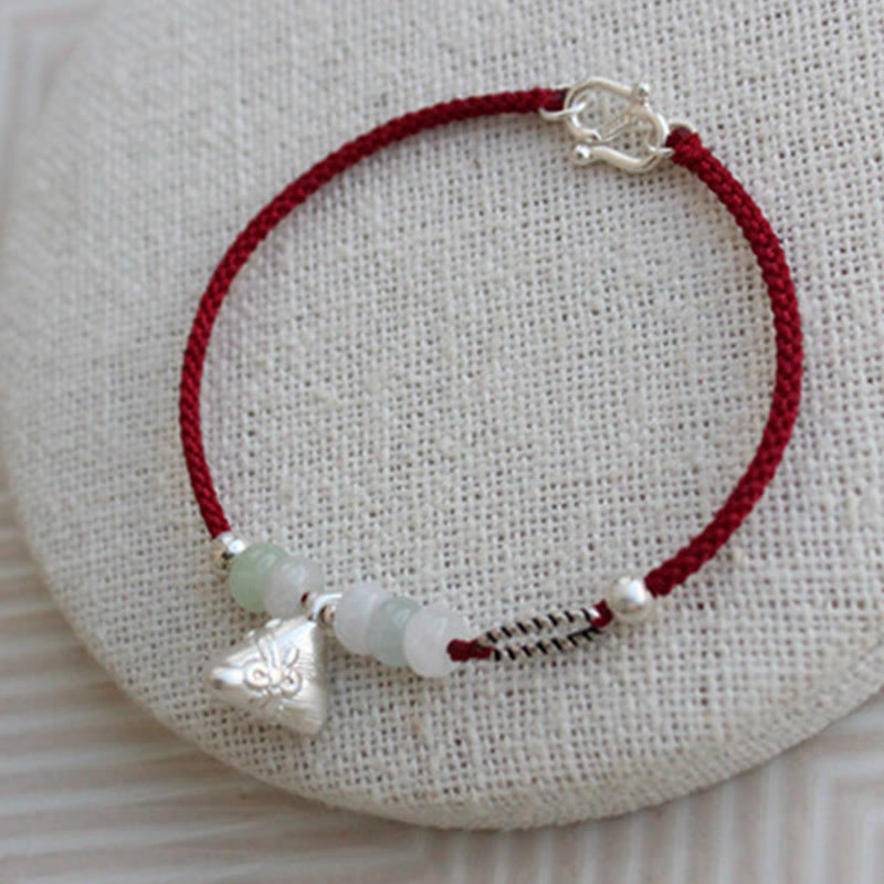 925 Sterling Silber Jade Rote Schnur Zongzi Charm Fülle Armband