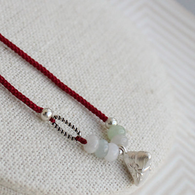 925 Sterling Silber Jade Rote Schnur Zongzi Charm Fülle Armband