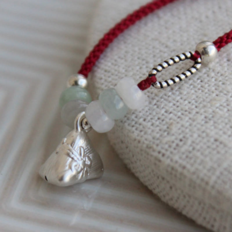 925 Sterling Silber Jade Rote Schnur Zongzi Charm Fülle Armband