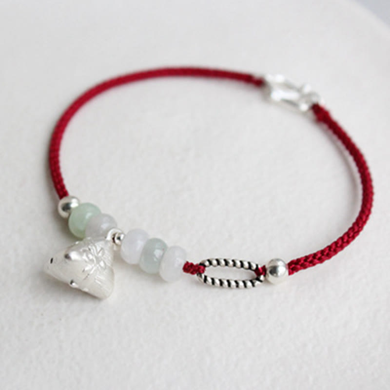 925 Sterling Silber Jade Rote Schnur Zongzi Charm Fülle Armband