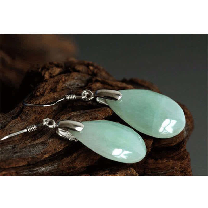 925 Sterling Silber Jade Wassertropfen Glücksohrringe