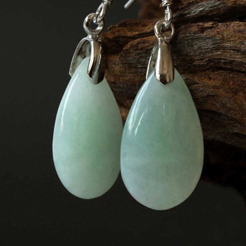 925 Sterling Silber Jade Wassertropfen Glücksohrringe