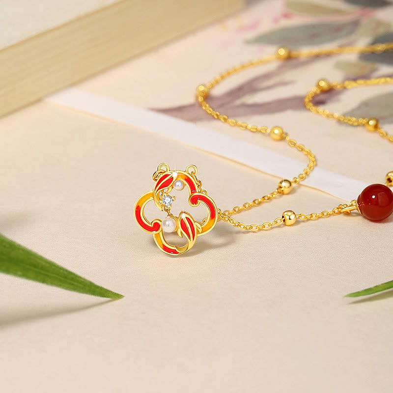 925 Sterling Silber Koi Fisch Schmuckset mit roter Achatperle