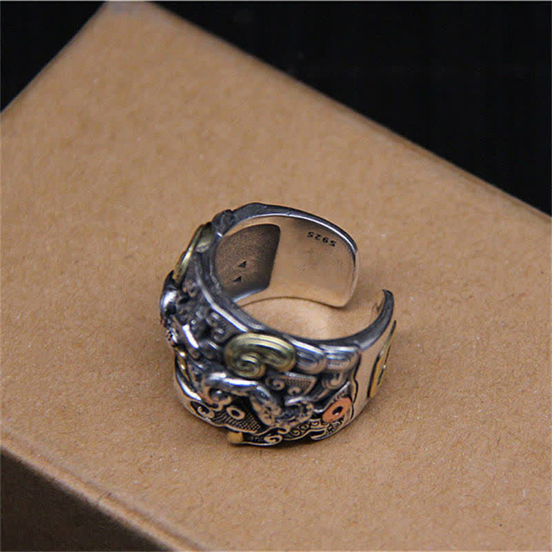 925 Sterling Silber Kui Rinderschutz Verstellbarer spiritueller Ring
