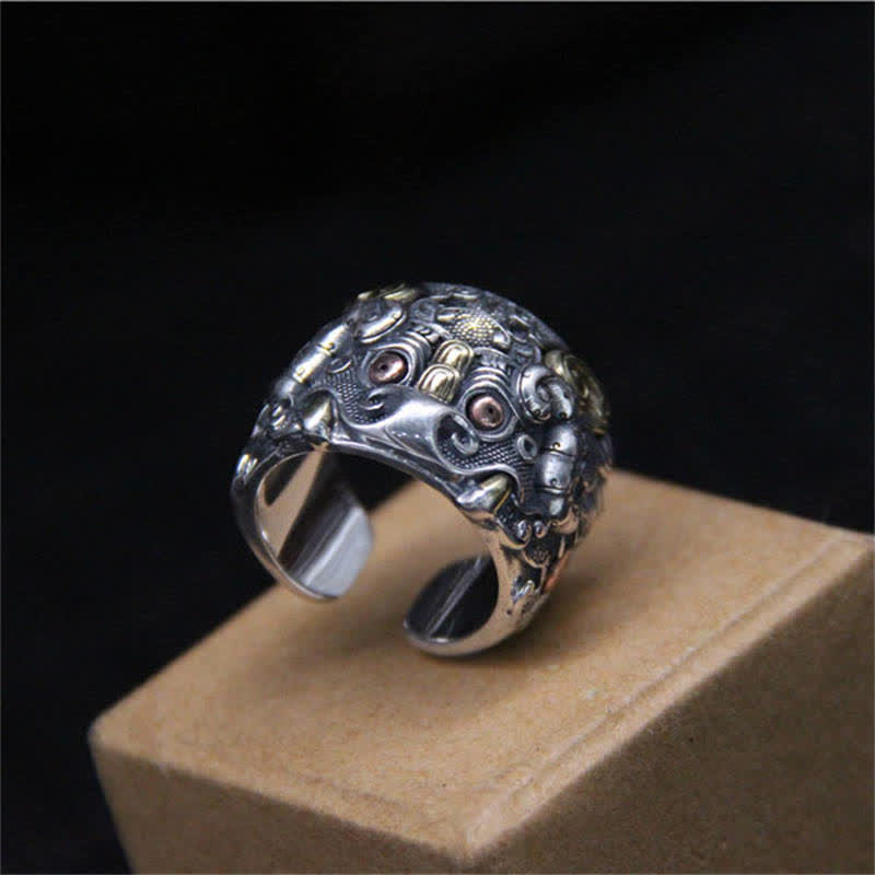 925 Sterling Silber Kui Rinderschutz Verstellbarer spiritueller Ring