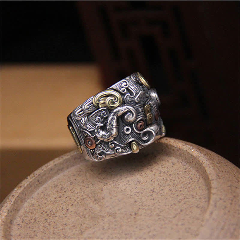 925 Sterling Silber Kui Rinderschutz Verstellbarer spiritueller Ring