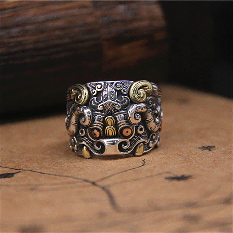 925 Sterling Silber Kui Rinderschutz Verstellbarer spiritueller Ring