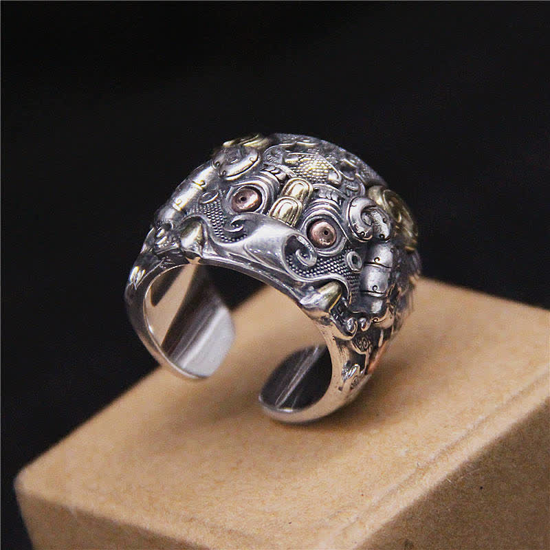 925 Sterling Silber Kui Rinderschutz Verstellbarer spiritueller Ring