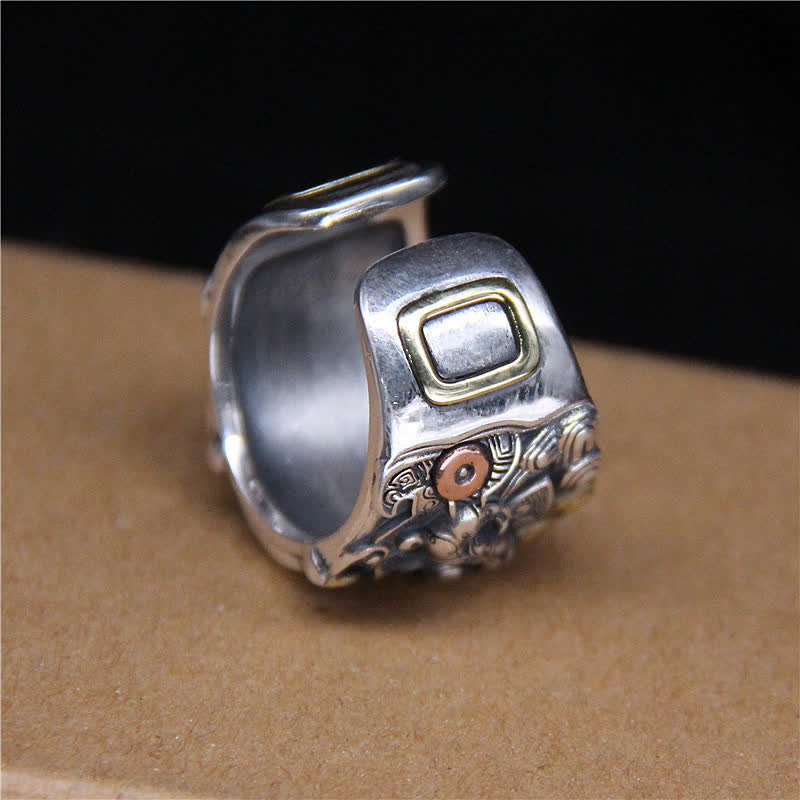 925 Sterling Silber Kui Rinderschutz Verstellbarer spiritueller Ring