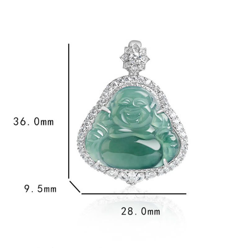 Halskette aus 925er Sterlingsilber mit lachendem Buddha und Jade für Glück und Fülle