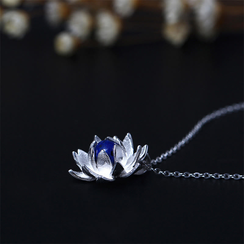 925 Sterling Silber Lazurite Lotus Halskette für Selbstpflege