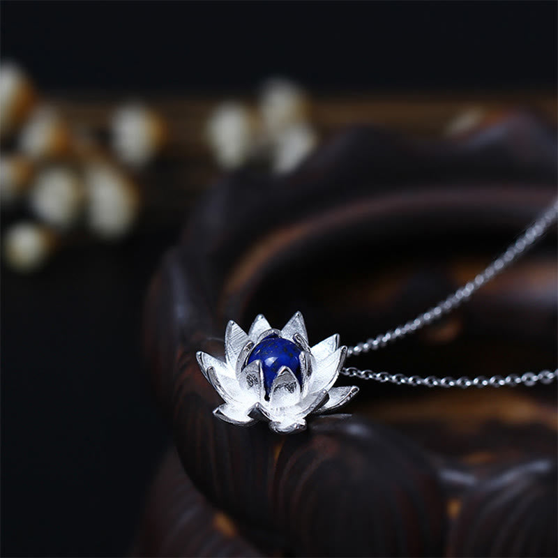 925 Sterling Silber Lazurite Lotus Halskette für Selbstpflege