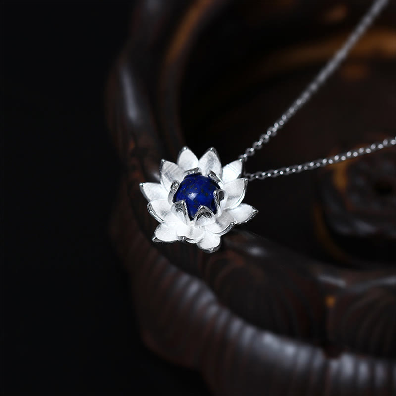 925 Sterling Silber Lazurite Lotus Halskette für Selbstpflege