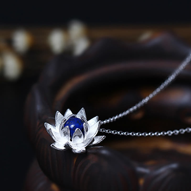 925 Sterling Silber Lazurite Lotus Halskette für Selbstpflege