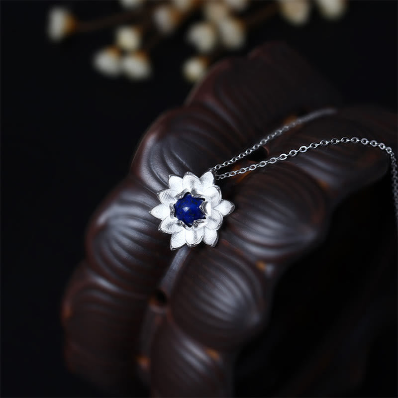 925 Sterling Silber Lazurite Lotus Halskette für Selbstpflege