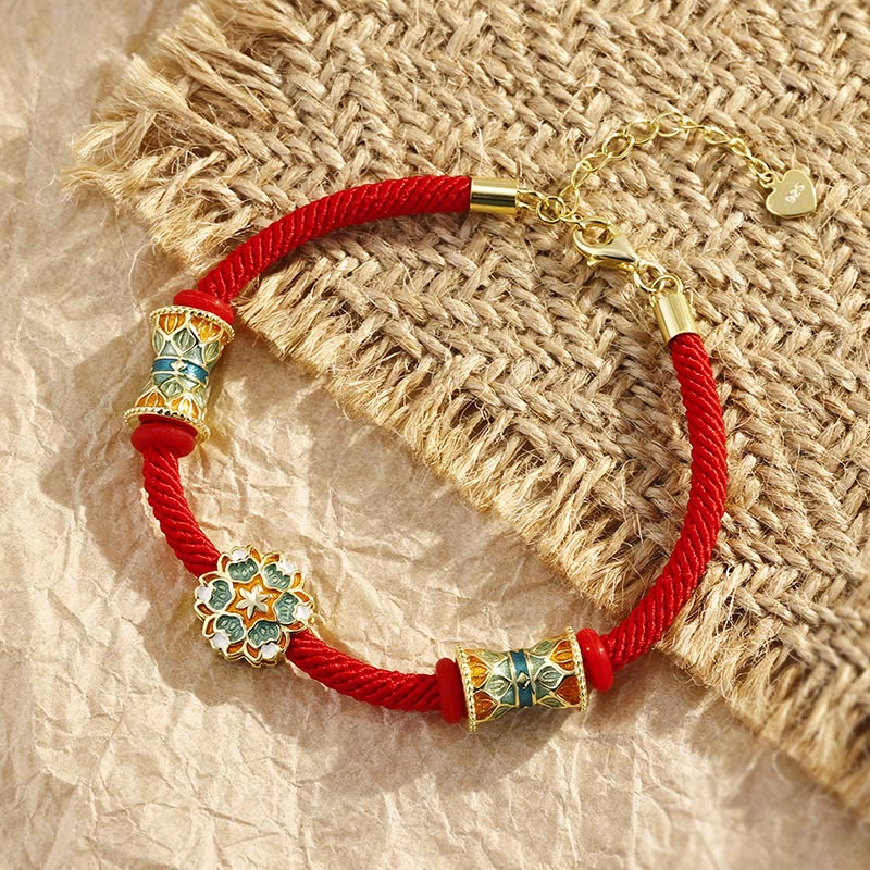 925 Sterling Silber Lotus Trommel Armband mit rotem Seil | Neuanfänge