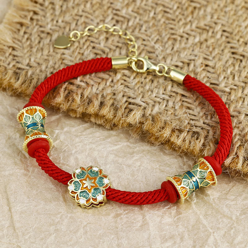 925 Sterling Silber Lotus Trommel Armband mit rotem Seil | Neuanfänge