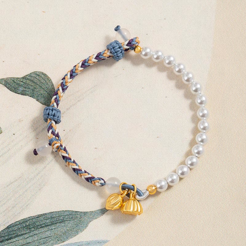 925 Sterling Silber Lotusperlenarmband mit Chalcedon | Wohlstand