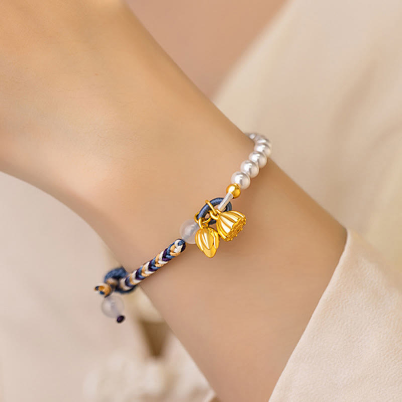 925 Sterling Silber Lotusperlenarmband mit Chalcedon | Wohlstand