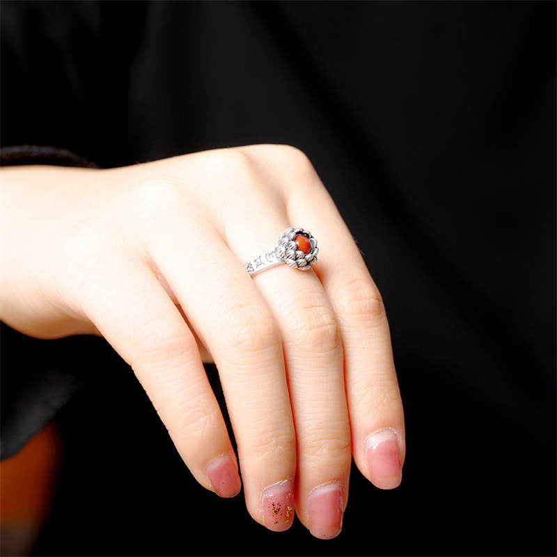 925 Sterling Silber Lotus Roter Achat Vertrauenssegenring