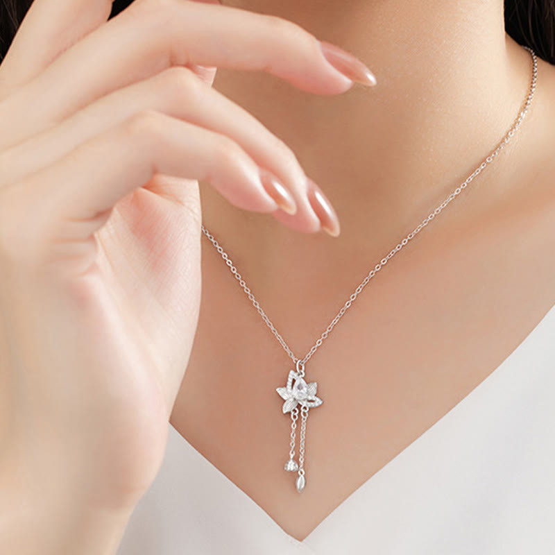 925 Sterling Silber Lotus Zirkon Erleuchtungskette
