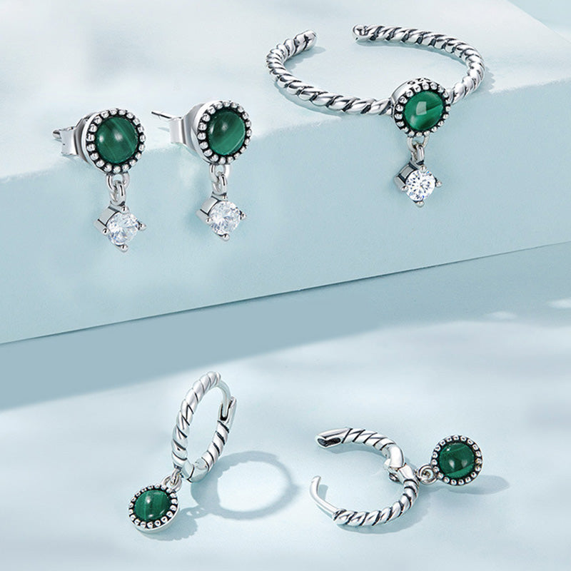 925 Sterling Silber Malachit Anti-Angst Tropfen Ohrringe