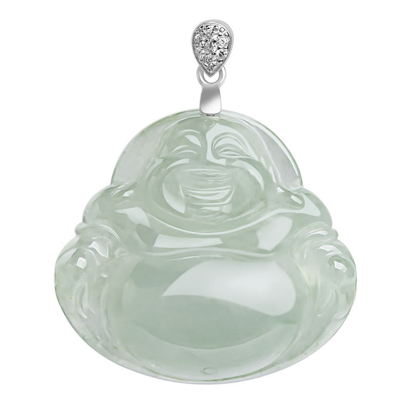 925 Sterling Silber Natürliche Jade Lachender Buddha Wohlstandskette