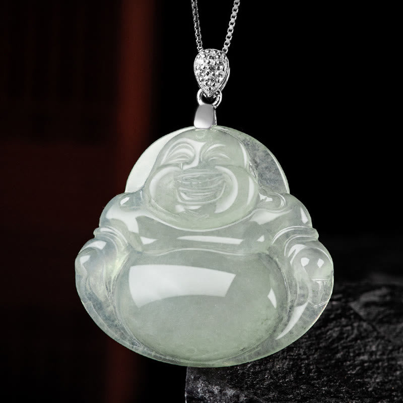 925 Sterling Silber Natürliche Jade Lachender Buddha Wohlstandskette