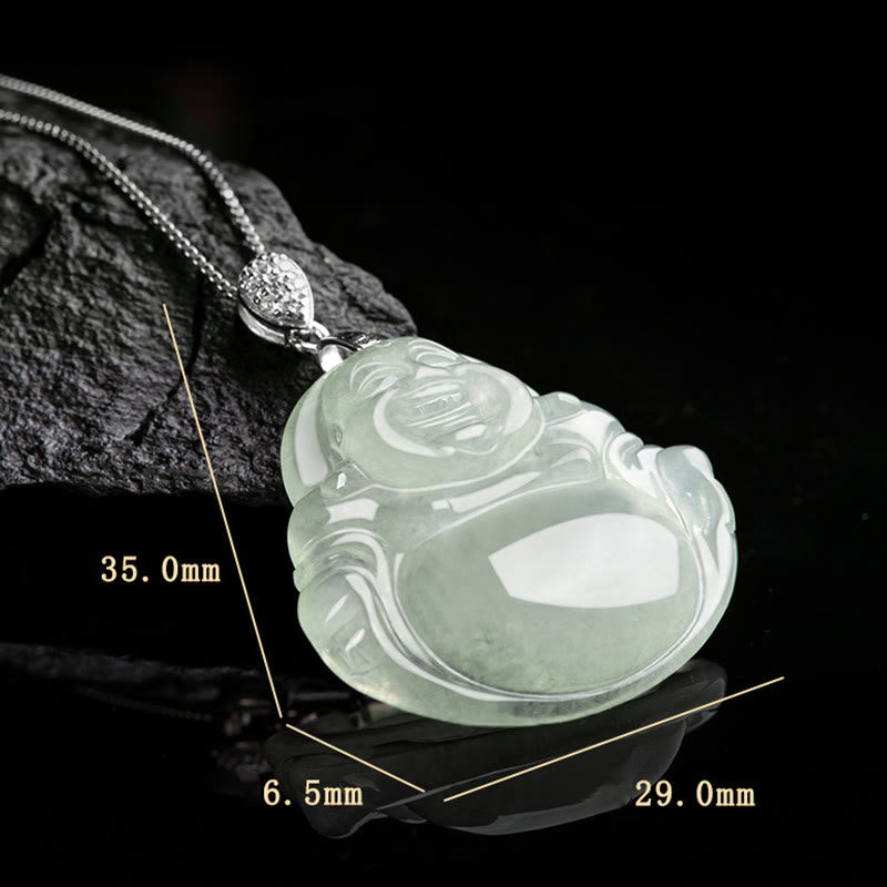 925 Sterling Silber Natürliche Jade Lachender Buddha Wohlstandskette