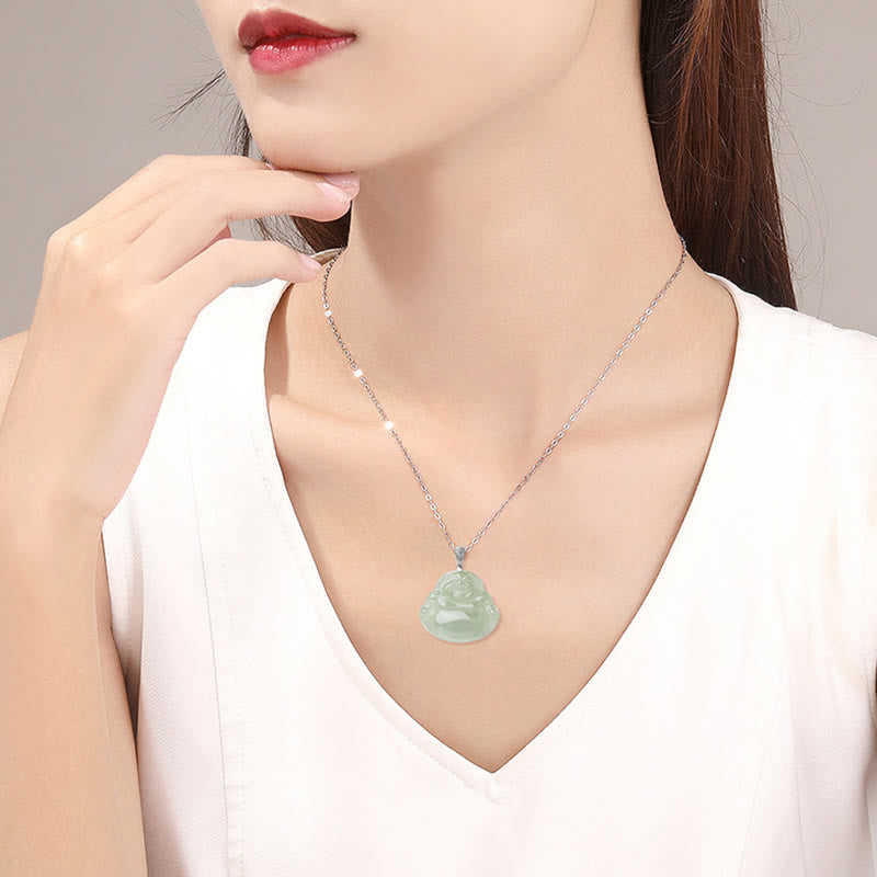 925 Sterling Silber Natürliche Jade Lachender Buddha Wohlstandskette