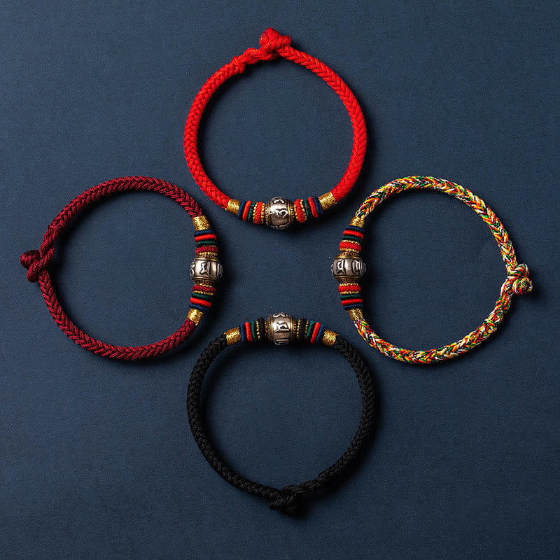 Geflochtenes Armband „Om Mani Padme Hum“ aus 925er Sterlingsilber mit King-Kong-Knoten für Glück und Schutz
