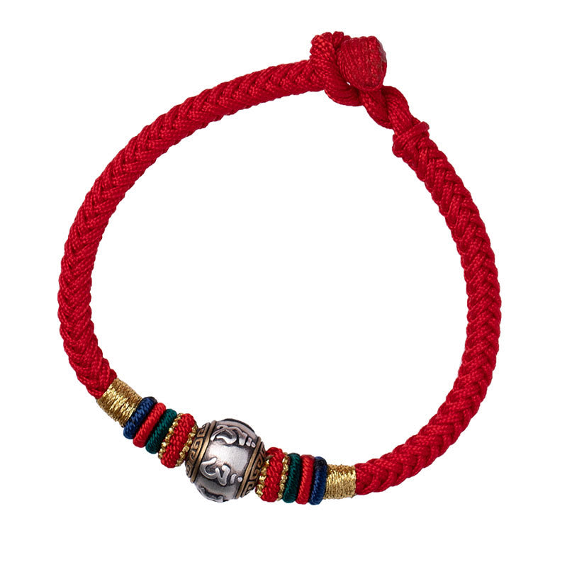 Geflochtenes Armband „Om Mani Padme Hum“ aus 925er Sterlingsilber mit King-Kong-Knoten für Glück und Schutz