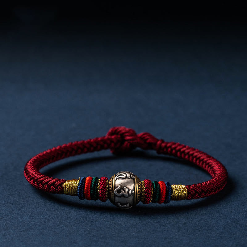 Geflochtenes Armband „Om Mani Padme Hum“ aus 925er Sterlingsilber mit King-Kong-Knoten für Glück und Schutz