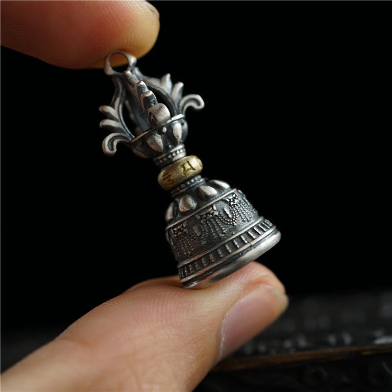 925 Sterling Silber Om Mani Padme Hum Dorje Glocke Anhänger | Spirituelle Kraft