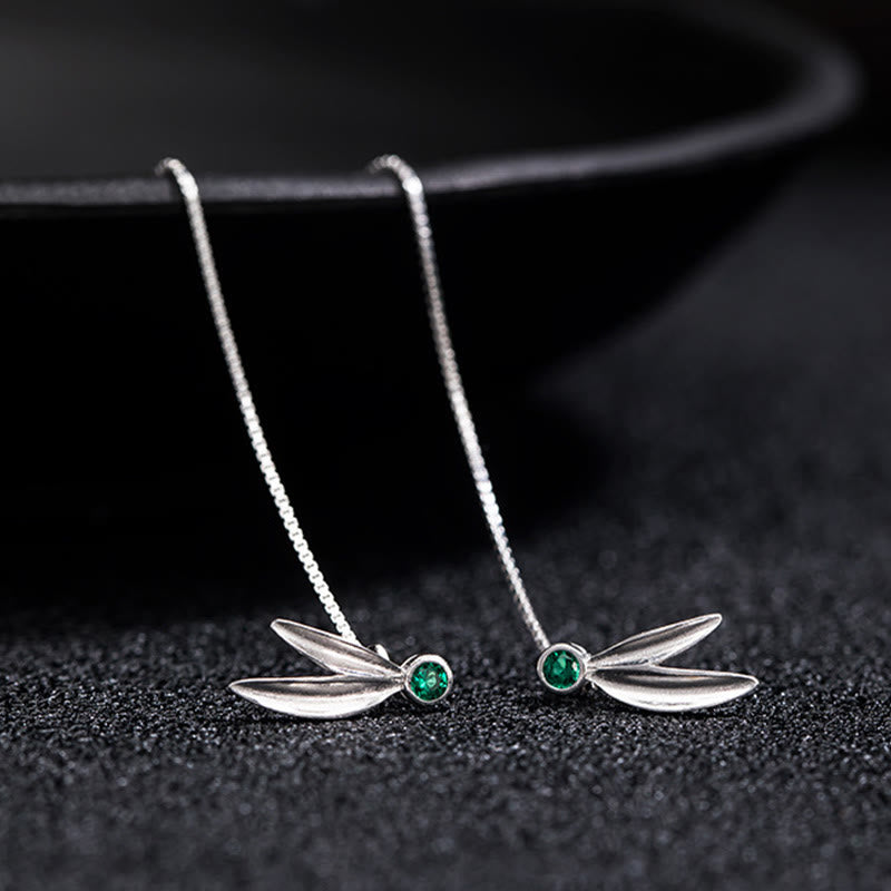 925 Sterling Silber Perlen Bambus Blätter Schutz Tropfen Ohrringe