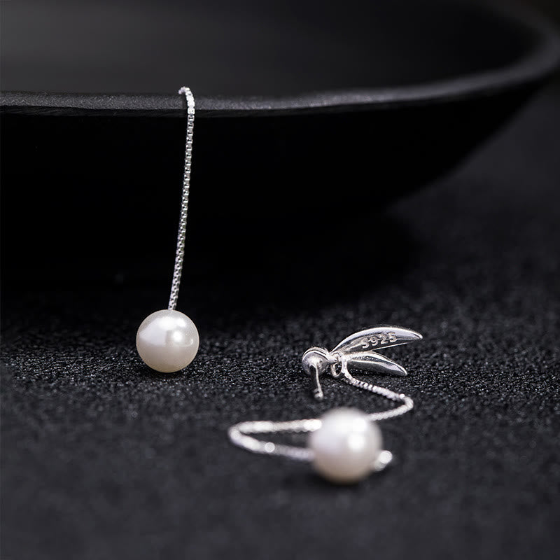 925 Sterling Silber Perlen Bambus Blätter Schutz Tropfen Ohrringe