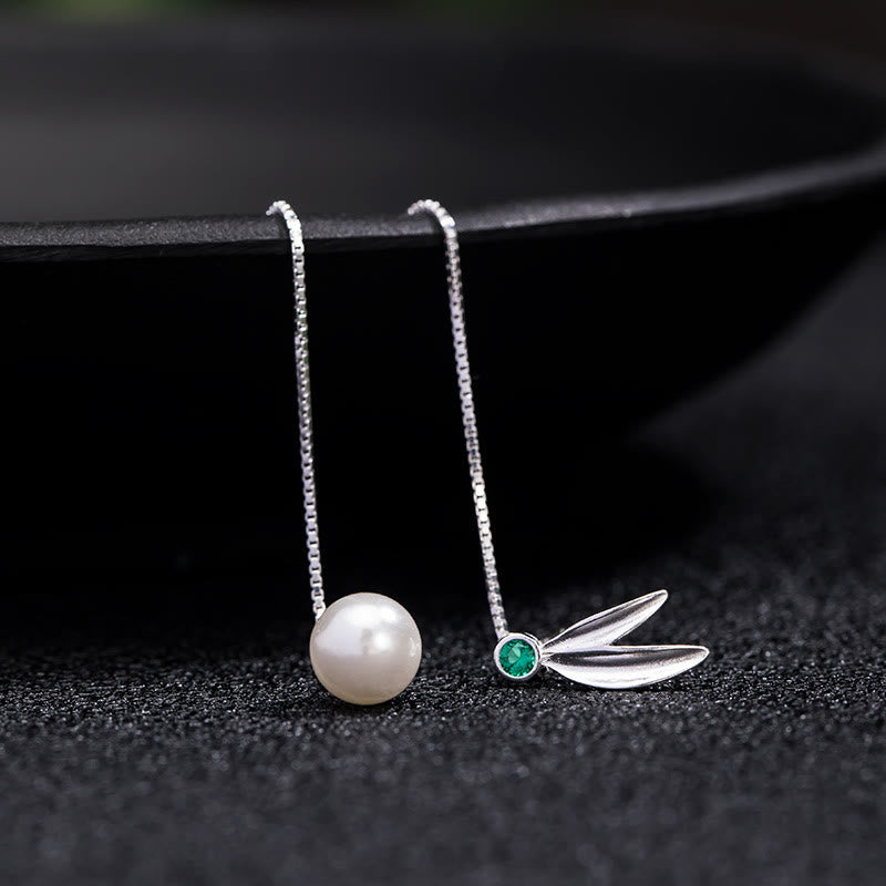 925 Sterling Silber Perlen Bambus Blätter Schutz Tropfen Ohrringe