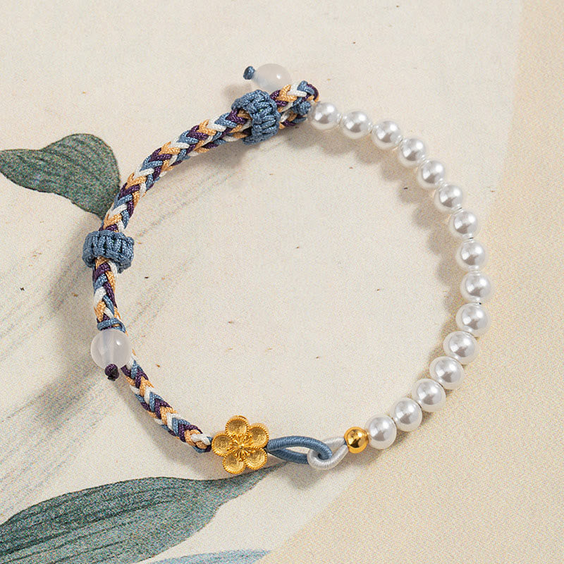 925 Sterling Silber Perlenarmband mit Pfirsichblüte | Heilende Harmonie