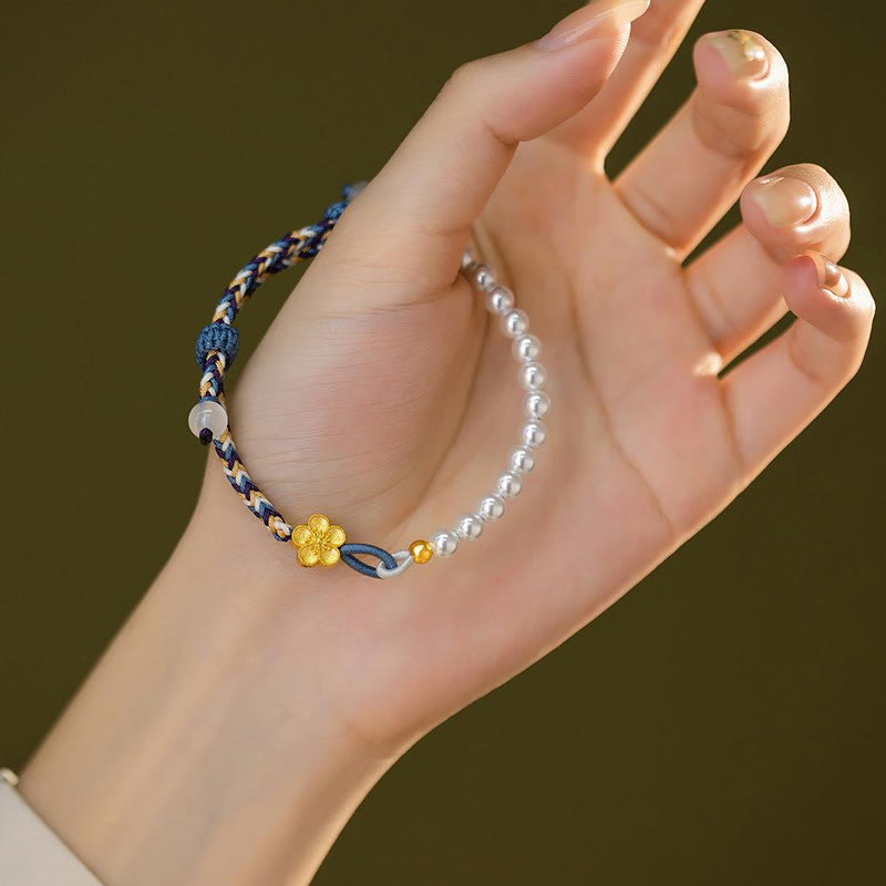 925 Sterling Silber Perlenarmband mit Pfirsichblüte | Heilende Harmonie