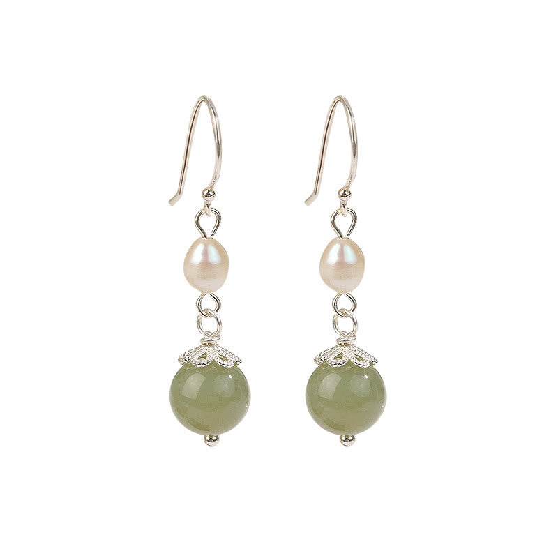 925 Sterling Silber Perle Jade Weisheit Ohrringe
