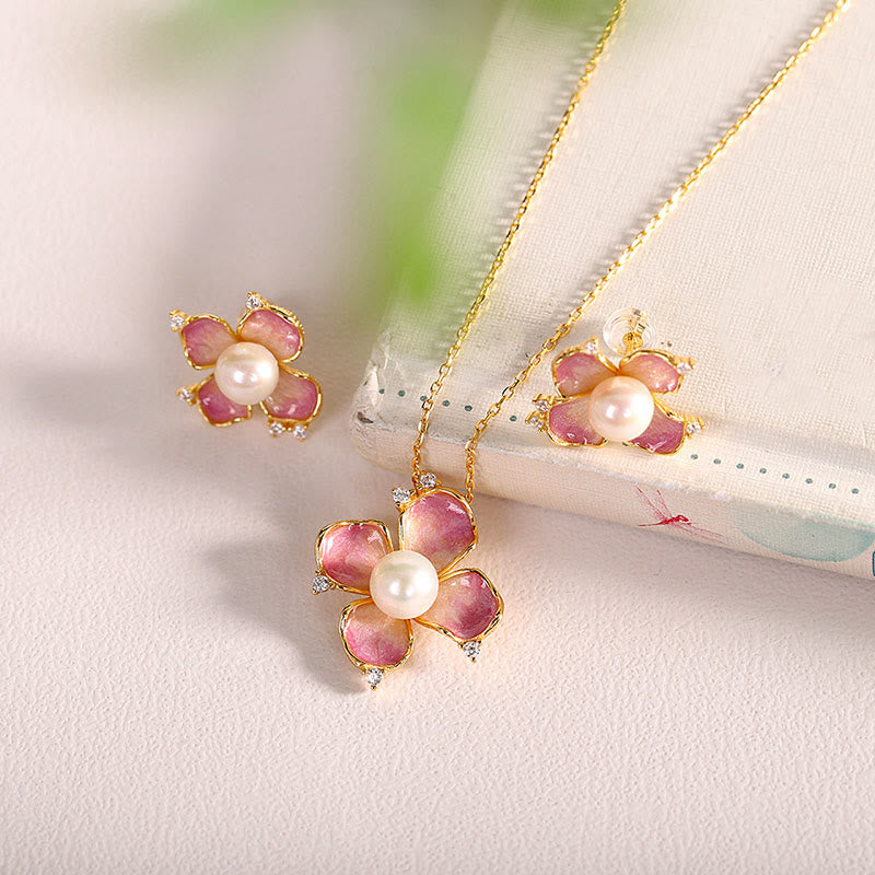 925 Sterling Silber Perlenkette &amp; Ohrringe Set | Weisheitssymbol