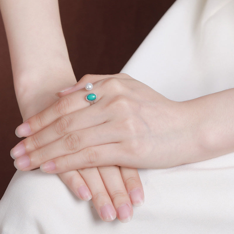 Schmuckset mit heilender Weisheit und Perlen aus 925er Sterlingsilber, Türkis