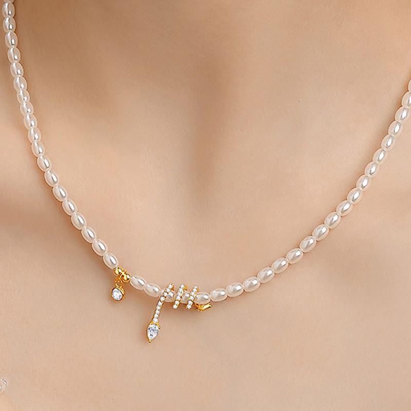 925 Sterling Silber Perlenarmband mit Schlangen-Anhänger