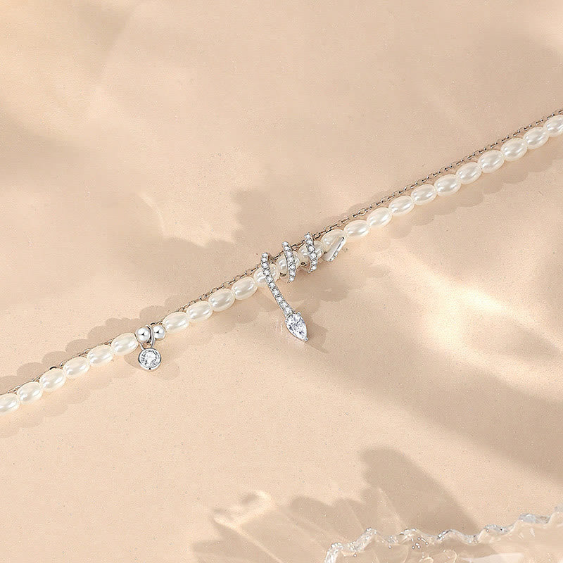 925 Sterling Silber Perlenarmband mit Schlangen-Anhänger