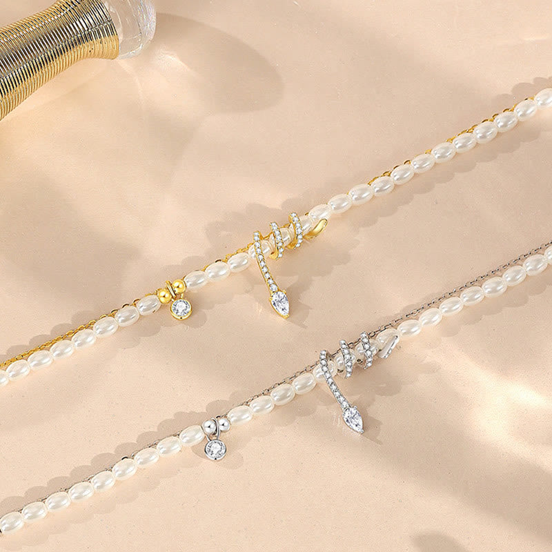 925 Sterling Silber Perlenarmband mit Schlangen-Anhänger