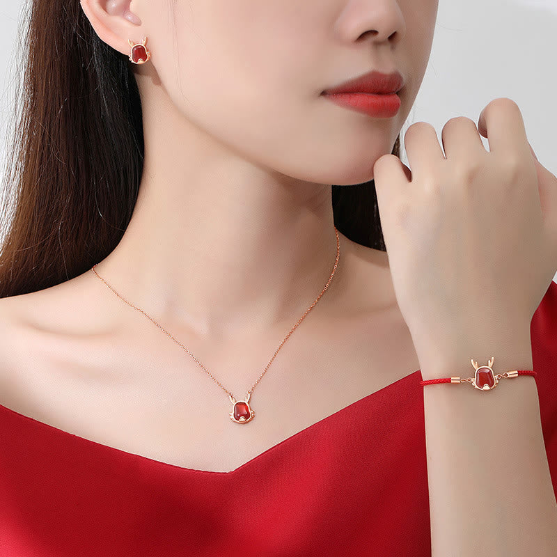 925 Sterling Silber Roter Achat Drachenschmuck für Glück und Stärke