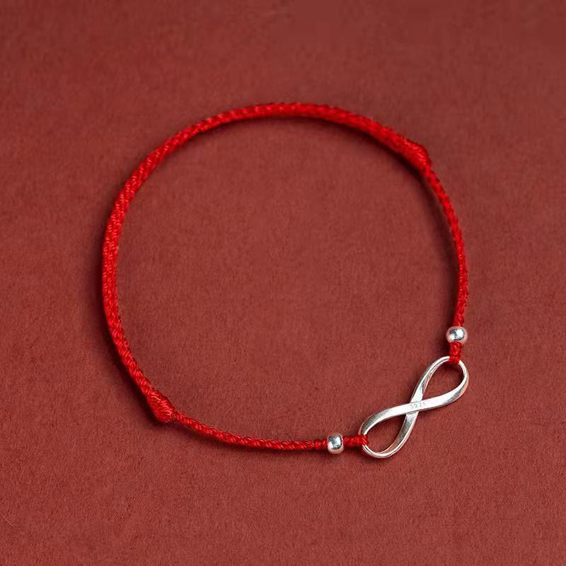 925 Sterling Silber Rotes Schnurarmband Endloser Knotenschutz