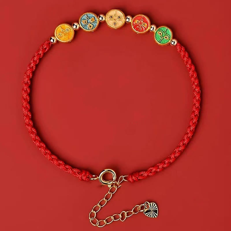 925 Sterling Silber Rotes Schnurarmband | Fünf Wege Gott des Reichtums Schutz