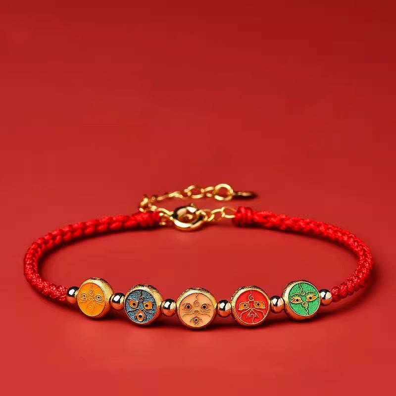 925 Sterling Silber Rotes Schnurarmband | Fünf Wege Gott des Reichtums Schutz