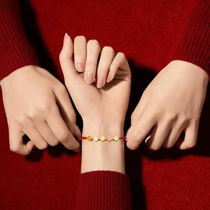 925 Sterling Silber Rotes Schnurarmband | Fünf Wege Gott des Reichtums Schutz